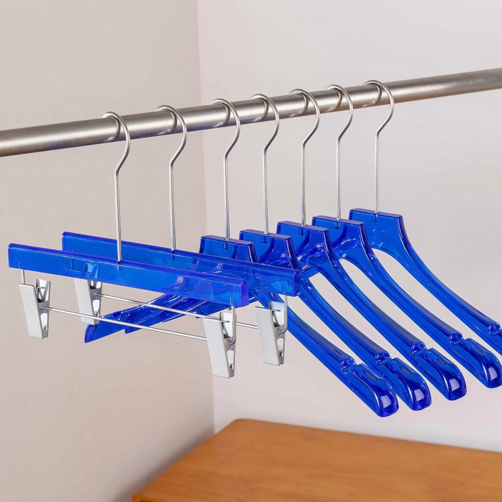 Kochwert Blue Acrylic Clothes Hanger with Pants Clip - Unisex, Suitable for Store Displays