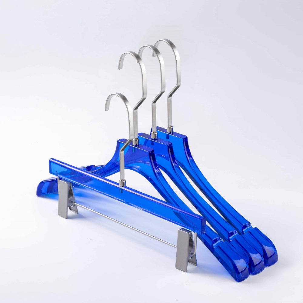 Kochwert Blue Acrylic Clothes Hanger with Pants Clip - Unisex, Suitable for Store Displays
