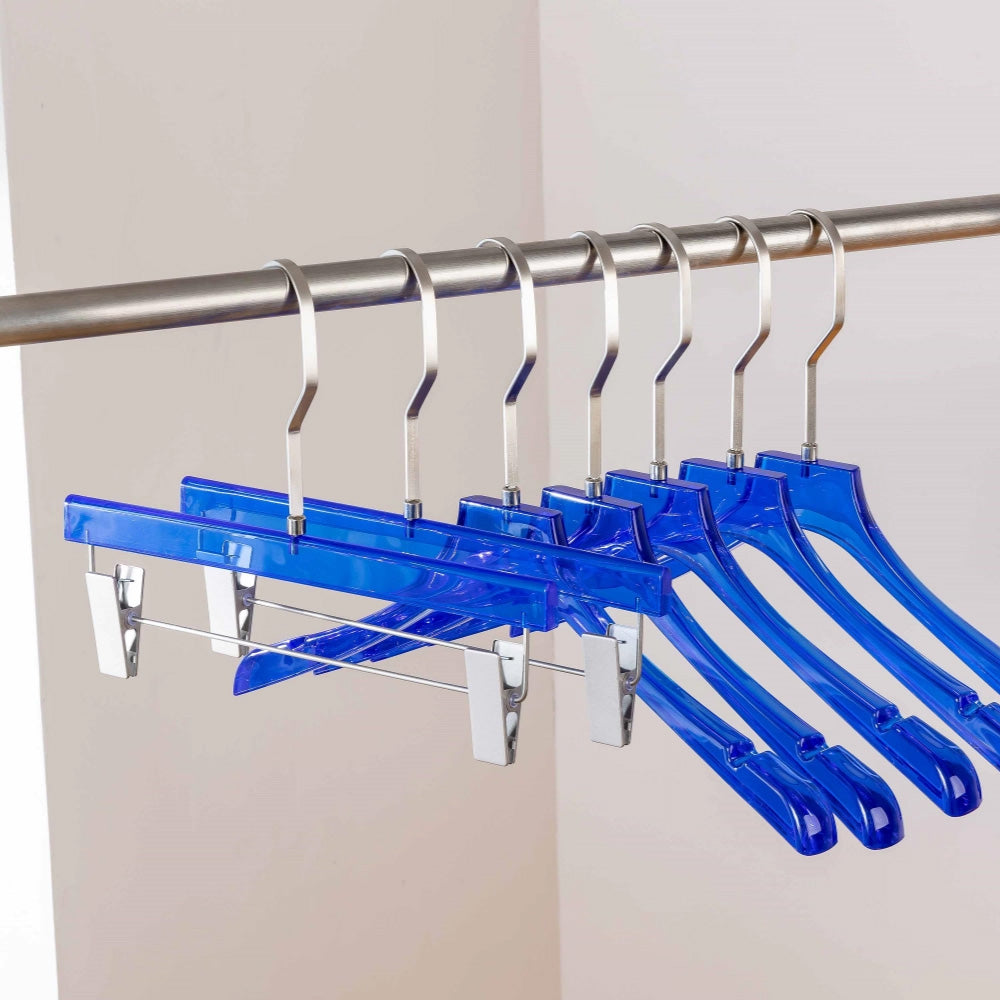 Kochwert Blue Acrylic Clothes Hanger with Pants Clip - Unisex, Suitable for Store Displays