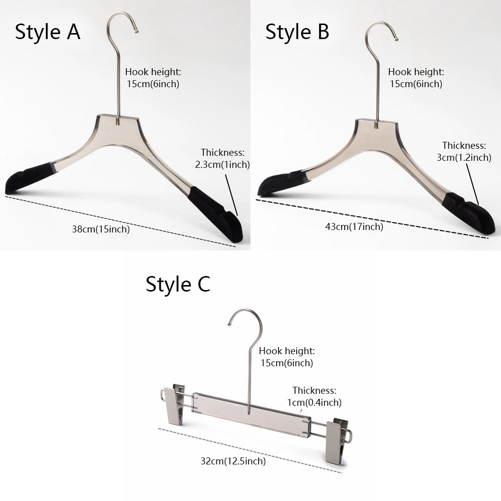 Kochwert Luxury Grey Clear Acrylic Hanger with Long Hook, Velvet Edge – For Suits & Dresses-2