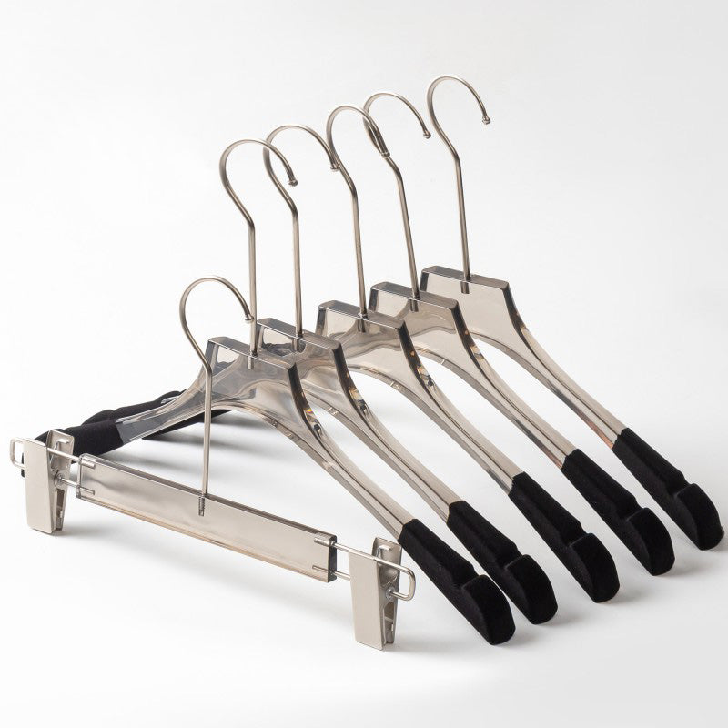 Kochwert Luxury Grey Clear Acrylic Hanger with Long Hook, Velvet Edge – For Suits & Dresses-3