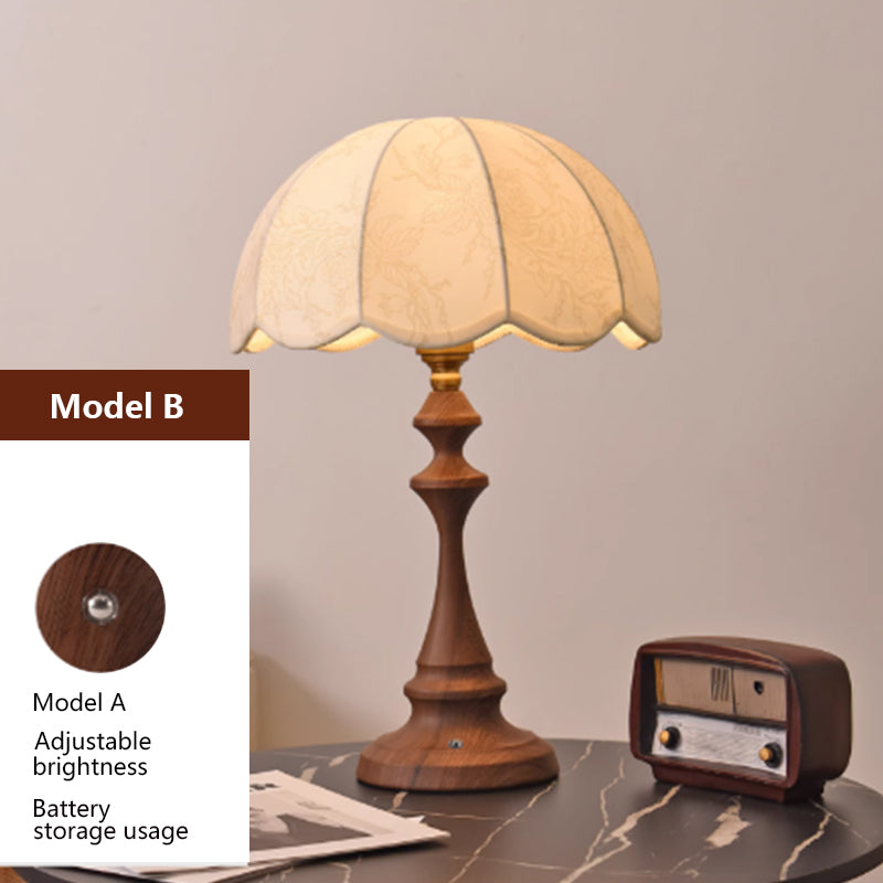 Kochwert Vintage Touch Bedside Lamp – Embroidered Fabric & Wood Base for Cozy Home Lighting