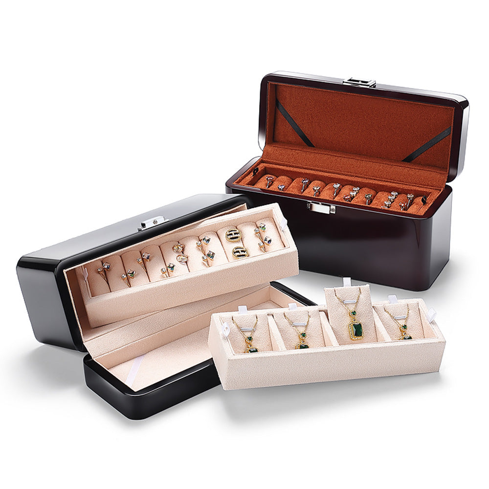 Light luxury lacquer wood piano jewelry storage box, ring necklace double pendant jewelry collection box