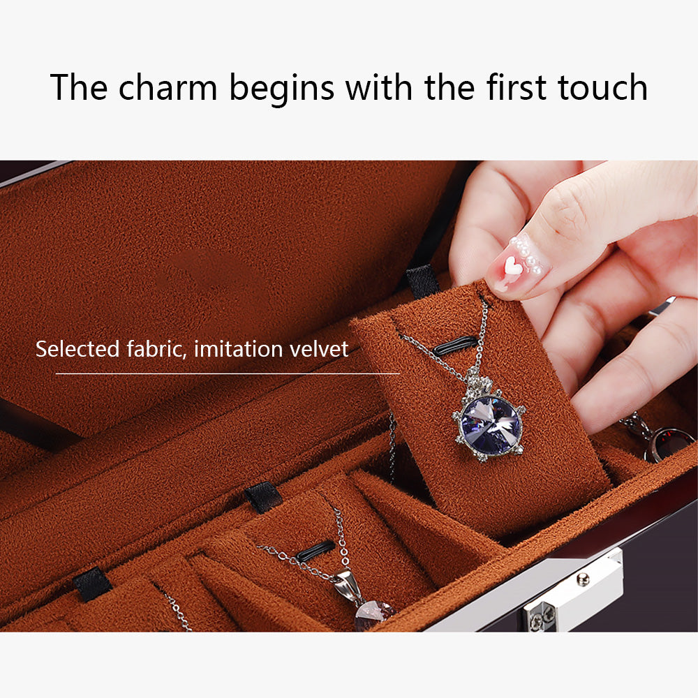 Light luxury lacquer wood piano jewelry storage box, ring necklace double pendant jewelry collection box