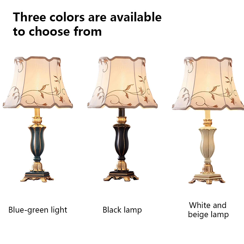 Kochwert Vintage Resin Table Lamp – Classic Fabric Shade Bedside Lamp for Bedroom Lighting