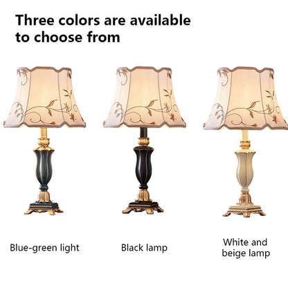Kochwert Vintage Resin Table Lamp – Classic Fabric Shade Bedside Lamp for Bedroom Lighting