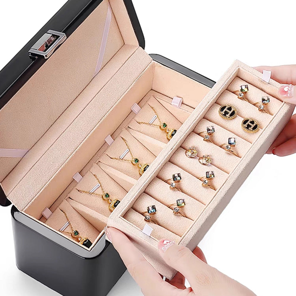 Light luxury lacquer wood piano jewelry storage box, ring necklace double pendant jewelry collection box