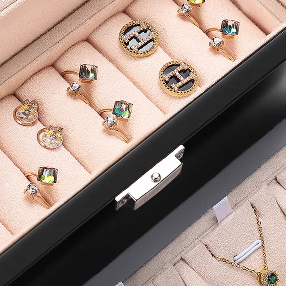 Light luxury lacquer wood piano jewelry storage box, ring necklace double pendant jewelry collection box