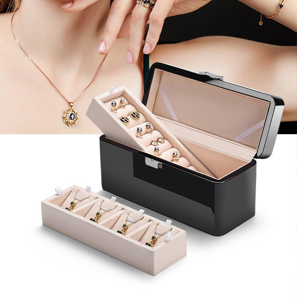 Light luxury lacquer wood piano jewelry storage box, ring necklace double pendant jewelry collection box