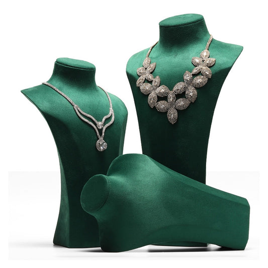 Kochwert Green Velvet Suede Luxury Jewelry Bust Form,Jewelry Display Set,Necklace Stand Bust