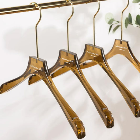 Kochwert Brown Acrylic Hanger - Long Metal Hook Clip for Hanging Suit, Skirt and Pants-1