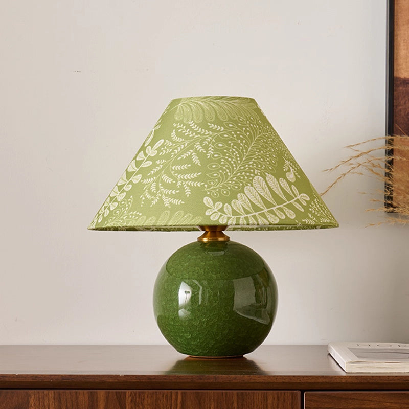 Kochwert Green Ceramic Table Lamp – Crackle Glaze Bedside Lamp for Home Lighting Decor