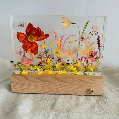 Kochwert Handmade Resin Night Light – Rectangular Dried Flower Decorative Lamp for Home