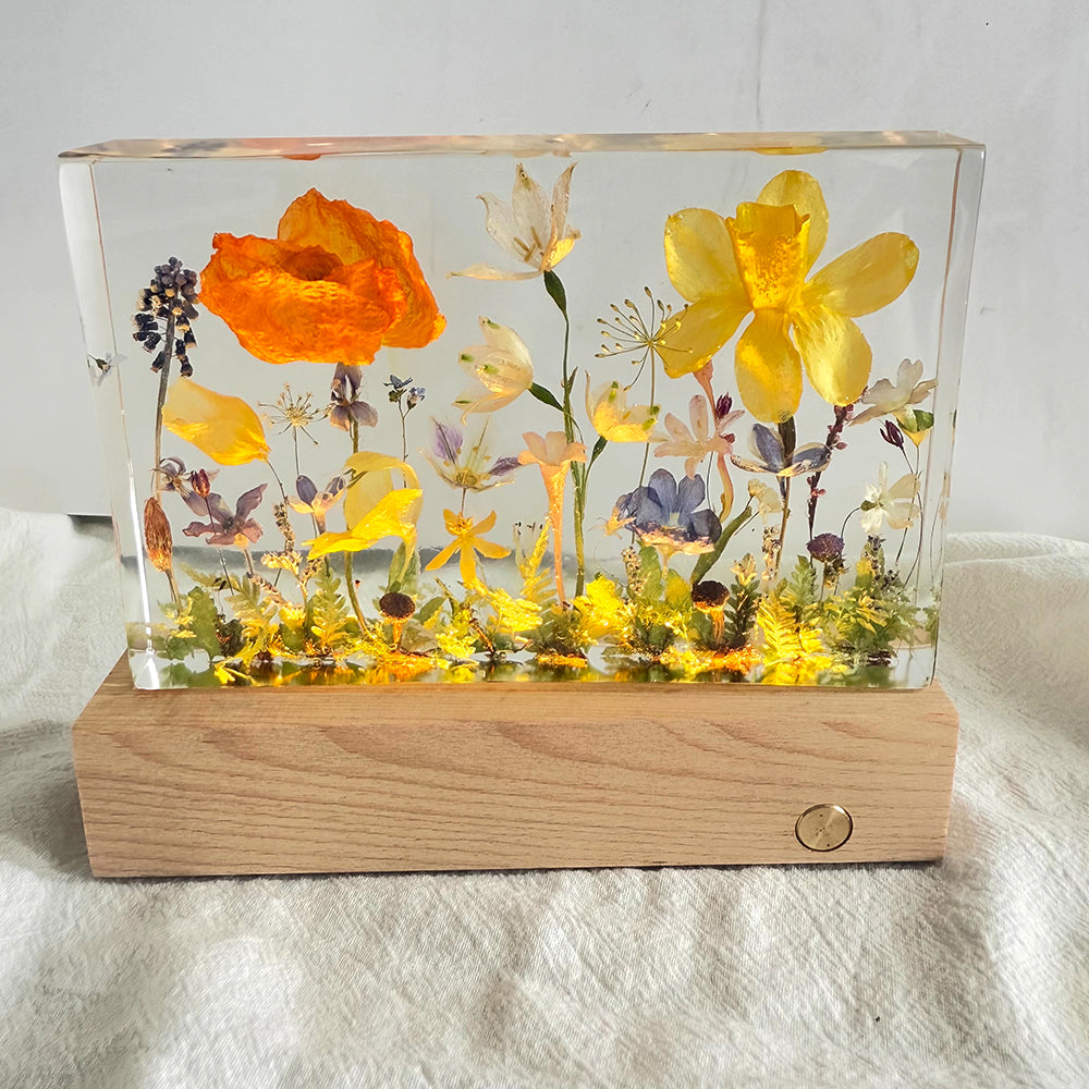 Kochwert Handmade Resin Night Light – Rectangular Dried Flower Decorative Lamp for Home