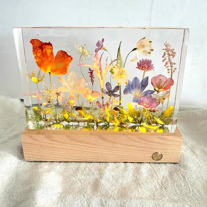 Kochwert Handmade Resin Night Light – Rectangular Dried Flower Decorative Lamp for Home