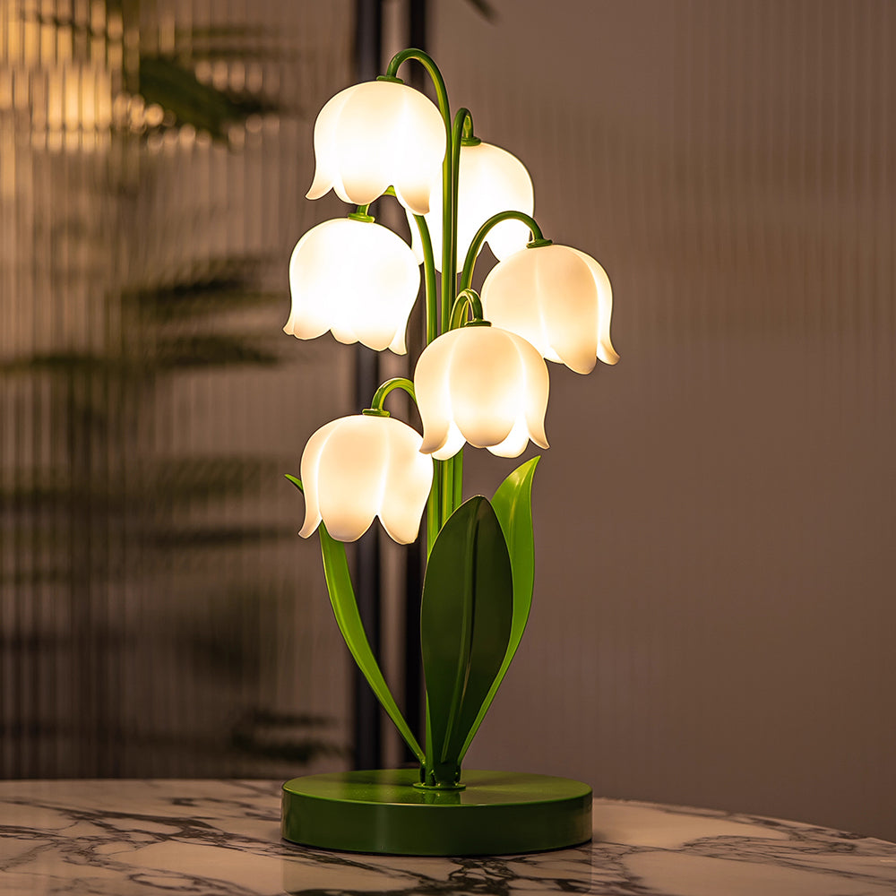 Kochwert Lily of the Valley Resin Table Lamp – Gold Green Bedside Light for Bedroom Decor