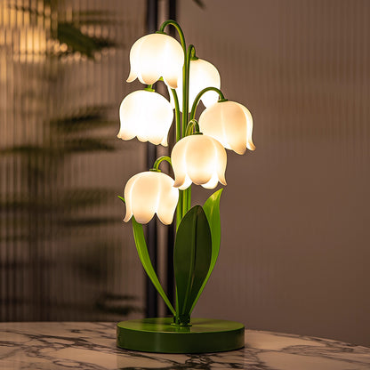 Kochwert Lily of the Valley Resin Table Lamp – Gold Green Bedside Light for Bedroom Decor