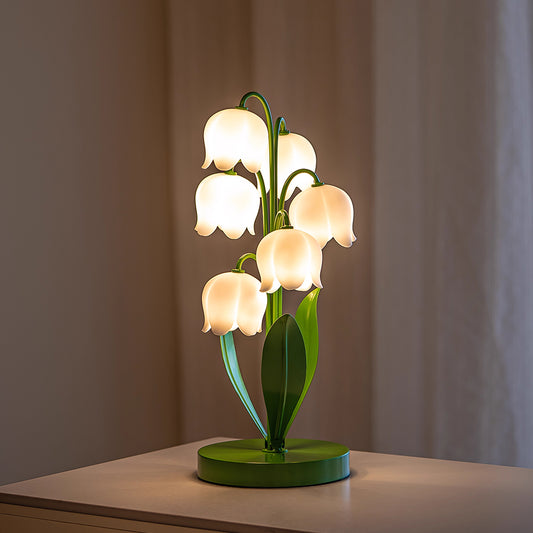 Kochwert Lily of the Valley Resin Table Lamp – Gold Green Bedside Light for Bedroom Decor