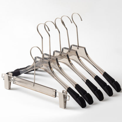 Kochwert Luxury Grey Clear Acrylic Hanger with Long Hook, Velvet Edge – For Suits &amp; Dresses-3