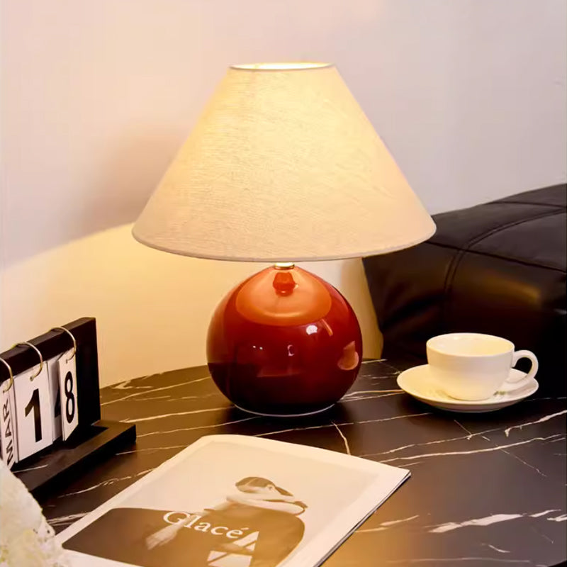 Kochwert Red Ceramic Bedside Table Lamp - Cute Chestnut Shape Bedroom Light
