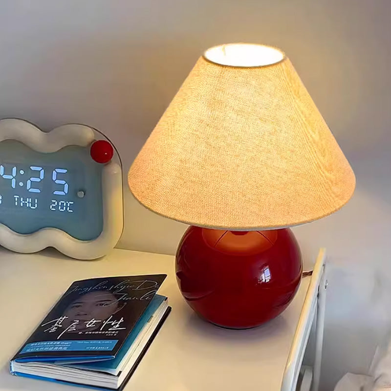 Kochwert Red Ceramic Bedside Table Lamp - Cute Chestnut Shape Bedroom Light