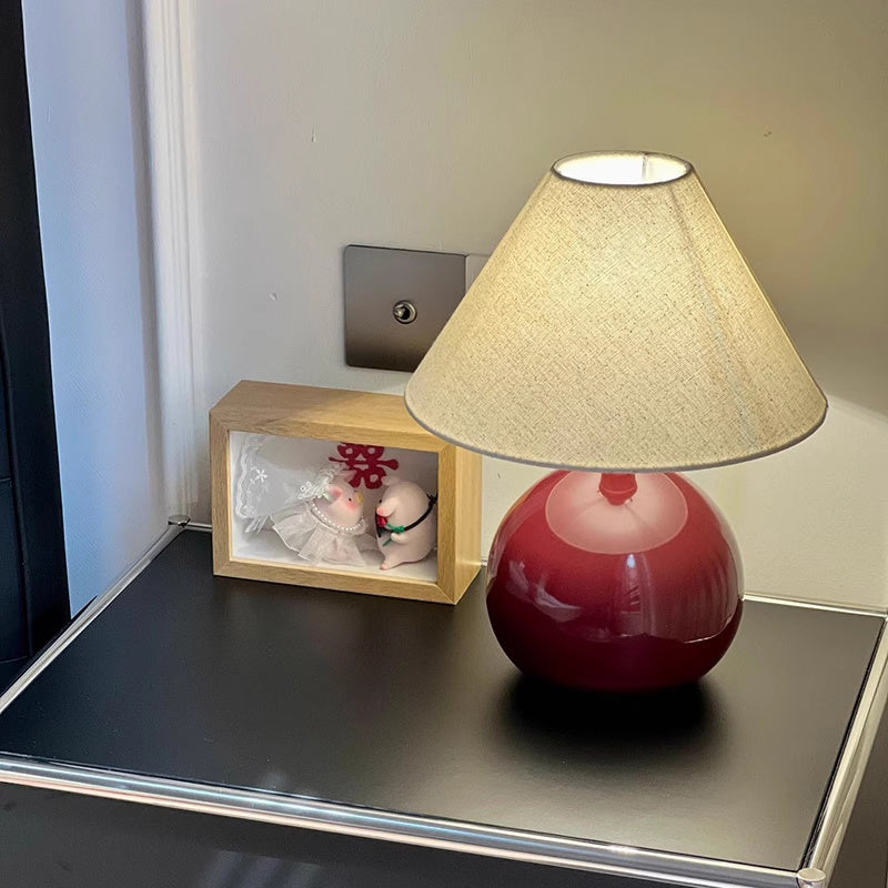 Kochwert Red Ceramic Bedside Table Lamp - Cute Chestnut Shape Bedroom Light