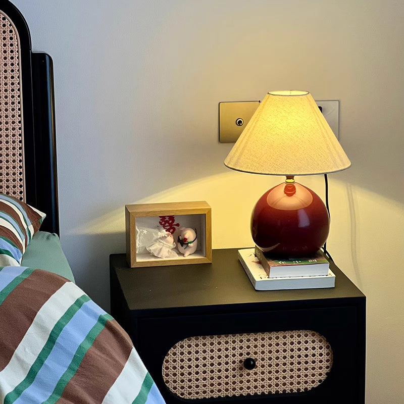Kochwert Red Ceramic Bedside Table Lamp - Cute Chestnut Shape Bedroom Light