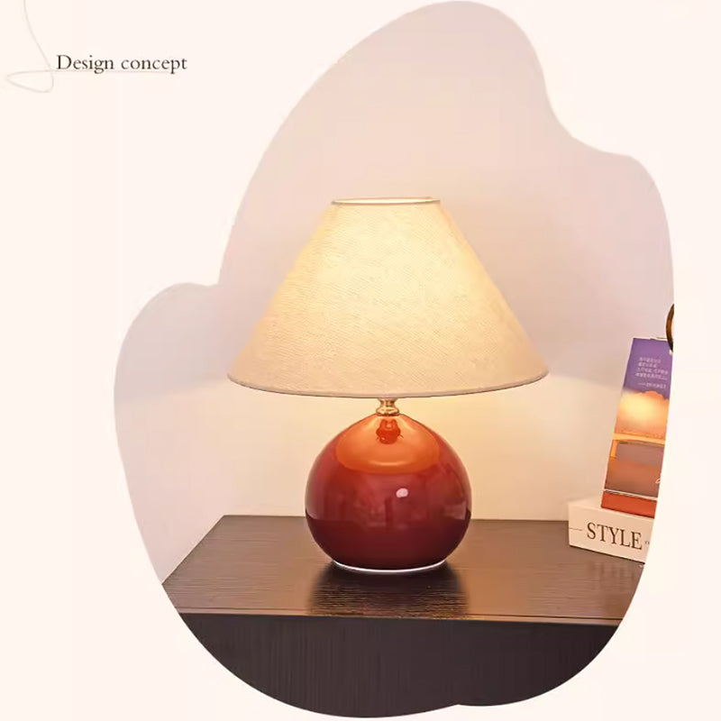 Kochwert Red Ceramic Bedside Table Lamp - Cute Chestnut Shape Bedroom Light
