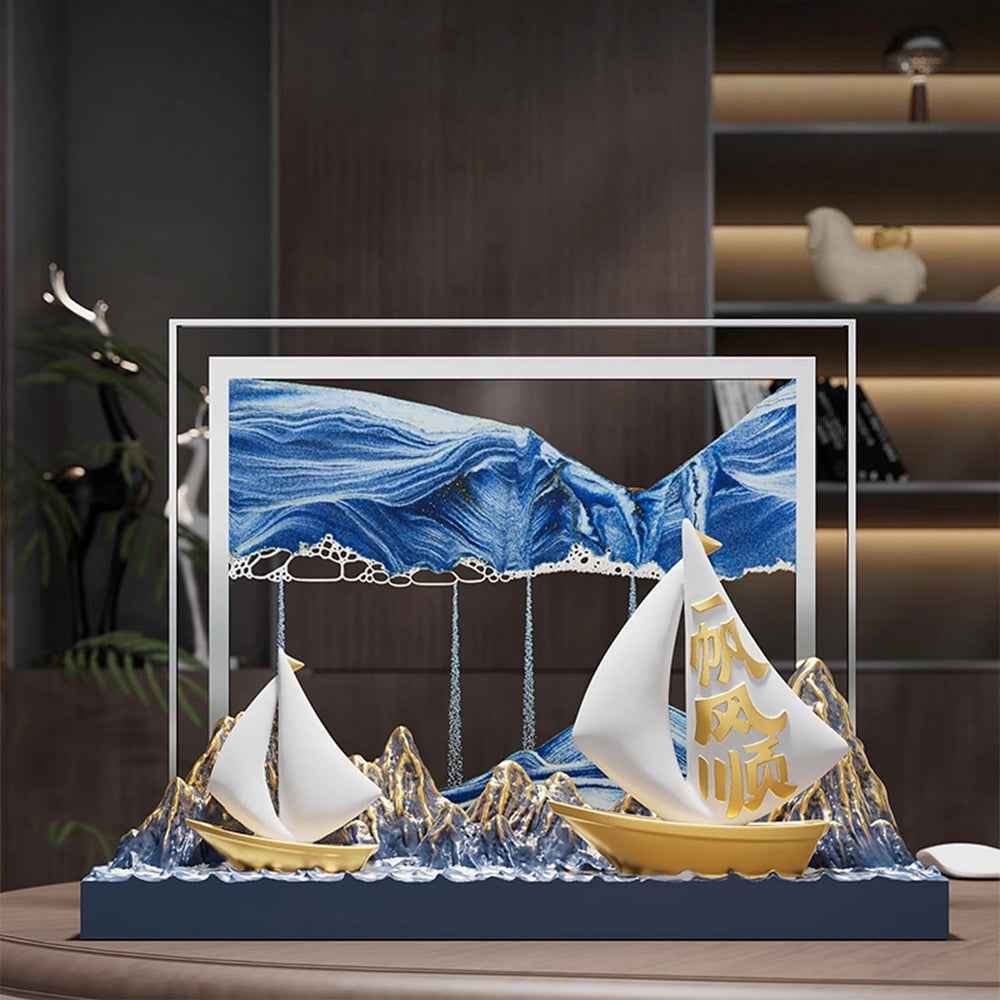 Kochwert Resin Sand Art Decor - 3D Gold Blue Sailboat Ocean Home Decor Blessing Gift