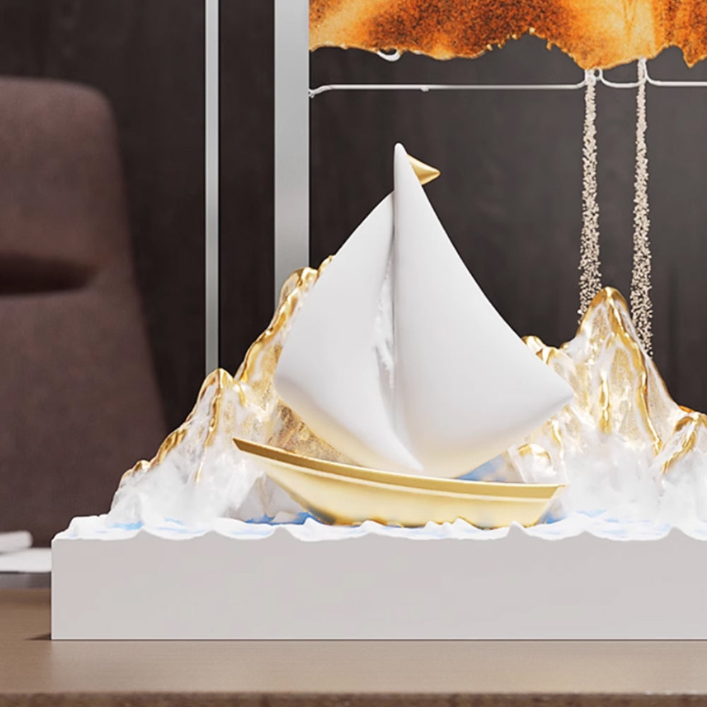 Kochwert Resin Sand Art Decor - 3D Gold Blue Sailboat Ocean Home Decor Blessing Gift