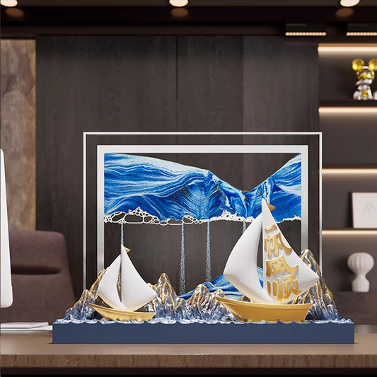 Kochwert Resin Sand Art Decor - 3D Gold Blue Sailboat Ocean Home Decor Blessing Gift
