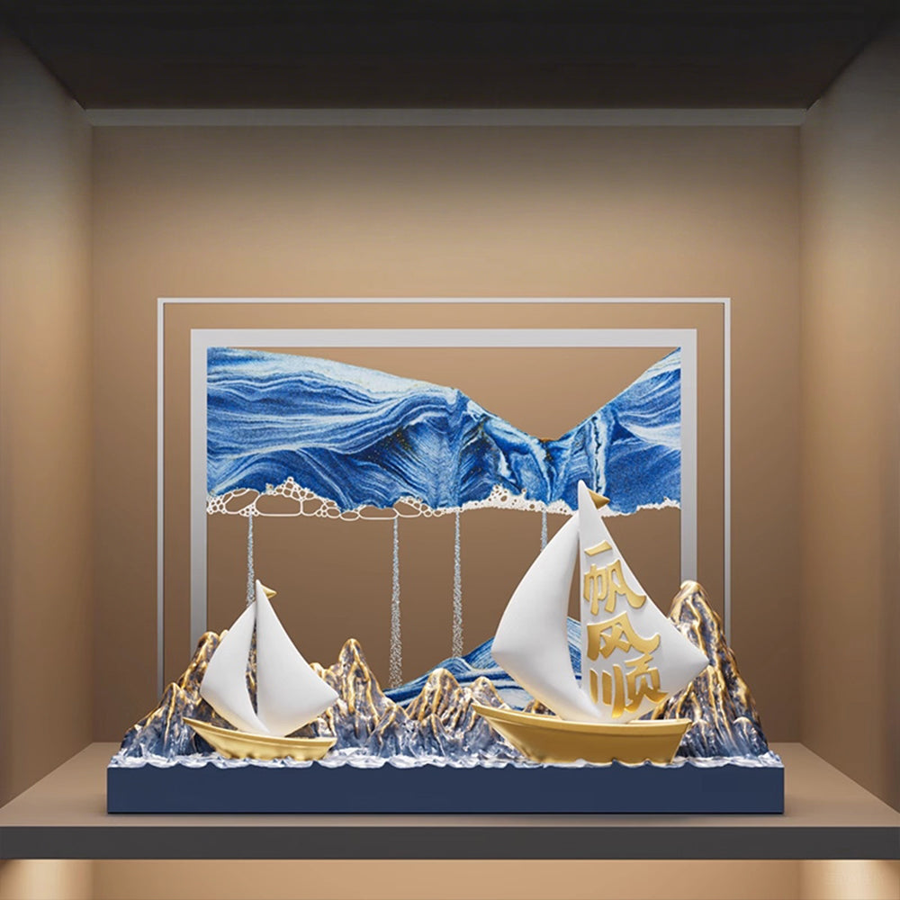 Kochwert Resin Sand Art Decor - 3D Gold Blue Sailboat Ocean Home Decor Blessing Gift