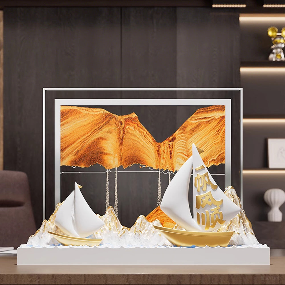 Kochwert Resin Sand Art Decor - 3D Gold Blue Sailboat Ocean Home Decor Blessing Gift