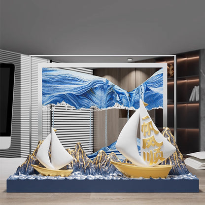 Kochwert Resin Sand Art Decor - 3D Gold Blue Sailboat Ocean Home Decor Blessing Gift