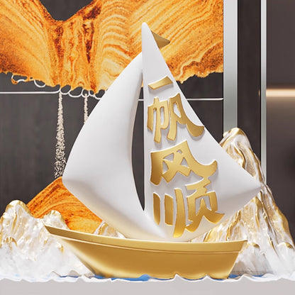 Kochwert Resin Sand Art Decor - 3D Gold Blue Sailboat Ocean Home Decor Blessing Gift