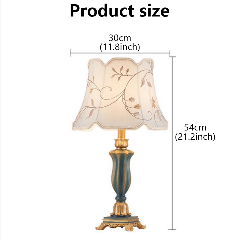 Kochwert Vintage Resin Table Lamp – Classic Fabric Shade Bedside Lamp for Bedroom Lighting