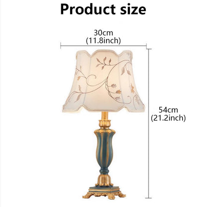 Kochwert Vintage Resin Table Lamp – Classic Fabric Shade Bedside Lamp for Bedroom Lighting