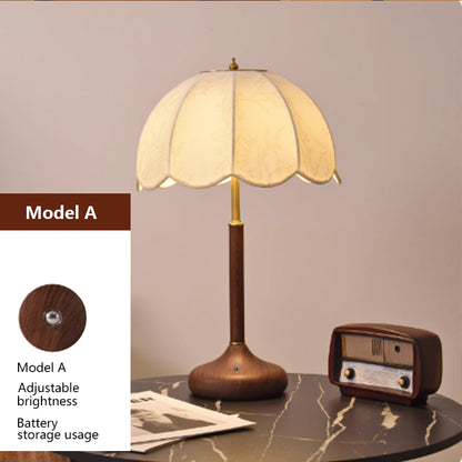 Kochwert Vintage Touch Bedside Lamp – Embroidered Fabric & Wood Base for Cozy Home Lighting