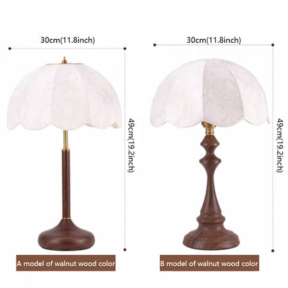 Kochwert Vintage Touch Bedside Lamp – Embroidered Fabric & Wood Base for Cozy Home Lighting