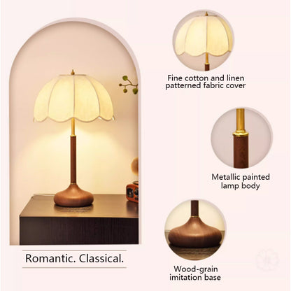 Kochwert Vintage Touch Bedside Lamp – Embroidered Fabric & Wood Base for Cozy Home Lighting