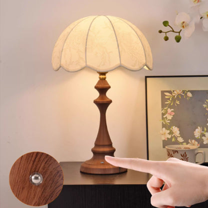 Kochwert Vintage Touch Bedside Lamp – Embroidered Fabric & Wood Base for Cozy Home Lighting