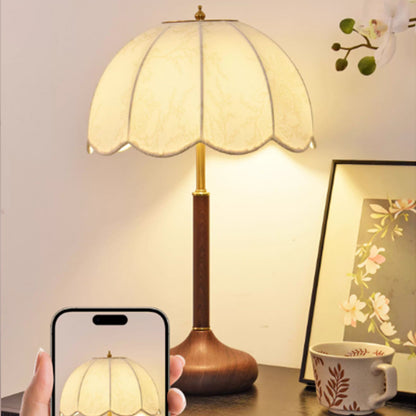 Kochwert Vintage Touch Bedside Lamp – Embroidered Fabric & Wood Base for Cozy Home Lighting