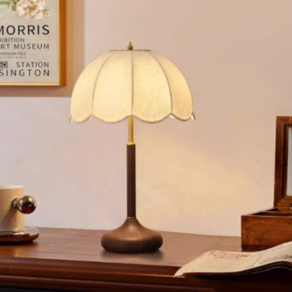 Kochwert Vintage Touch Bedside Lamp – Embroidered Fabric & Wood Base for Cozy Home Lighting