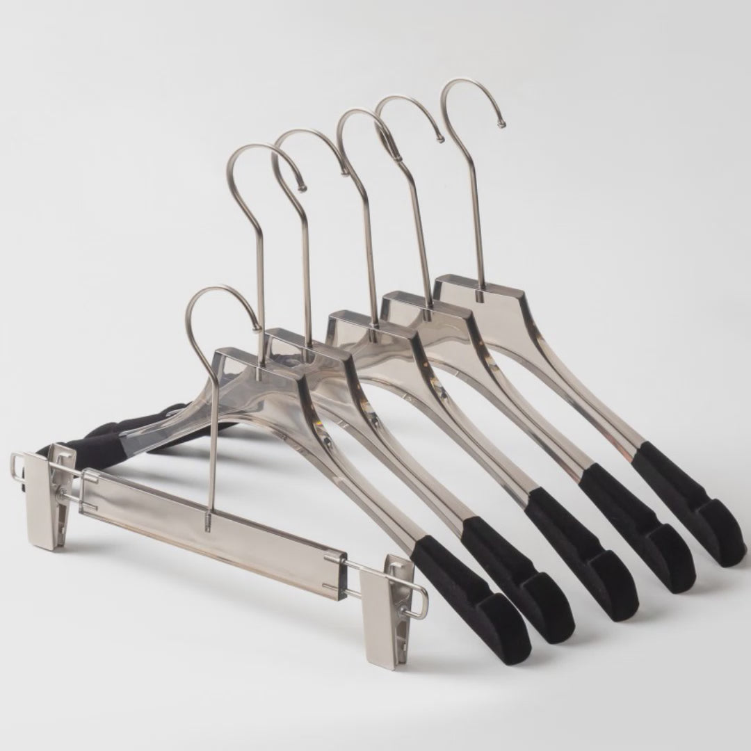 Kochwert Luxury Grey Clear Acrylic Hanger with Long Hook, Velvet Edge – For Suits &amp; Dresses-4