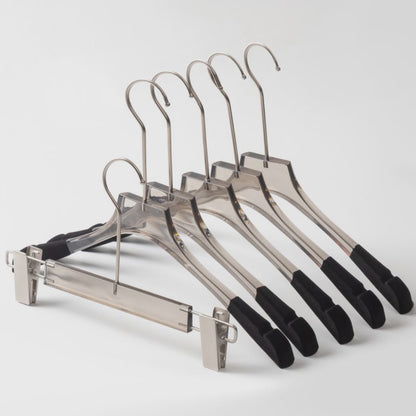 Kochwert Luxury Grey Clear Acrylic Hanger with Long Hook, Velvet Edge – For Suits &amp; Dresses-4