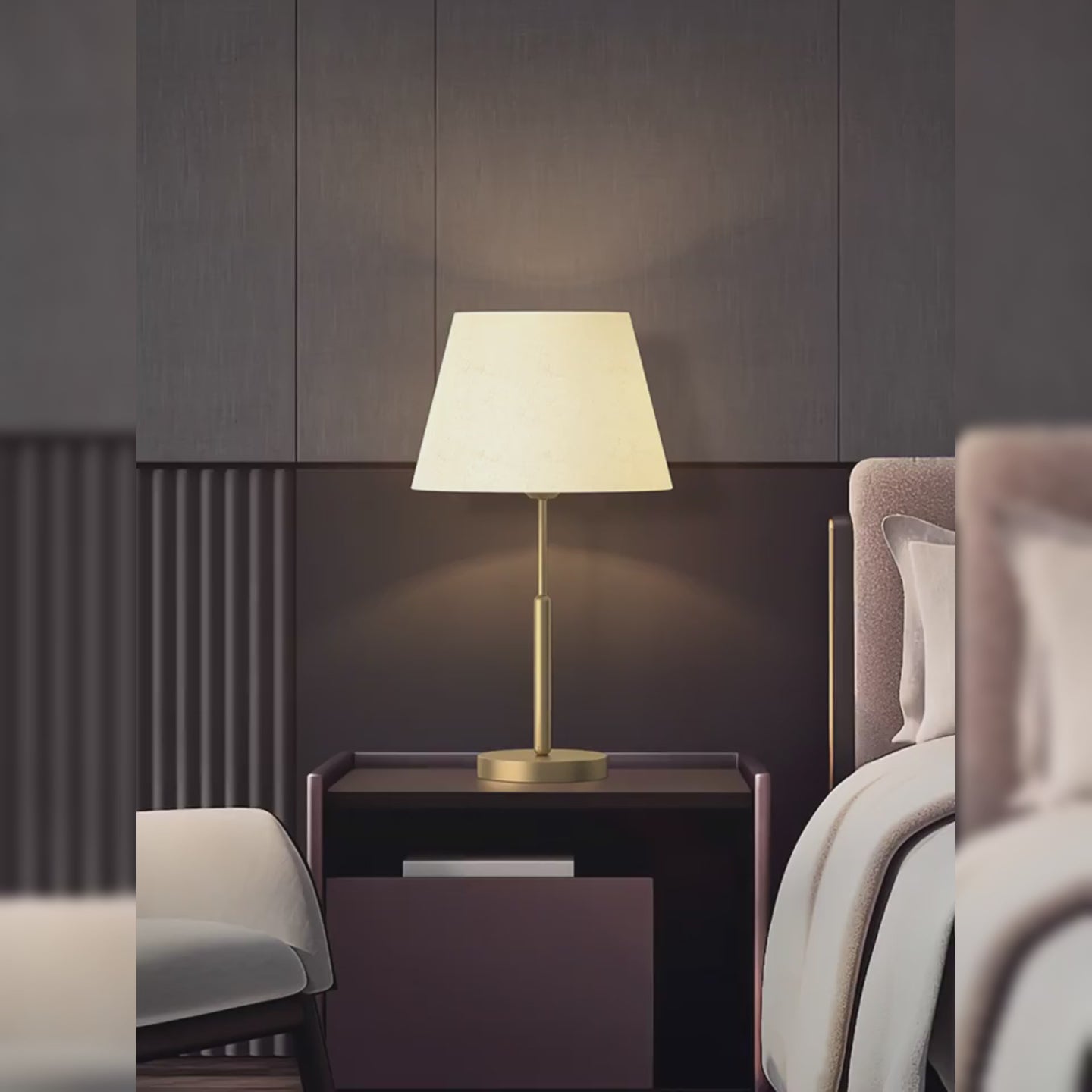 Kochwert Modern Brass Bedside Table Lamp – Fabric Shade for Bedroom & Home Lighting-3